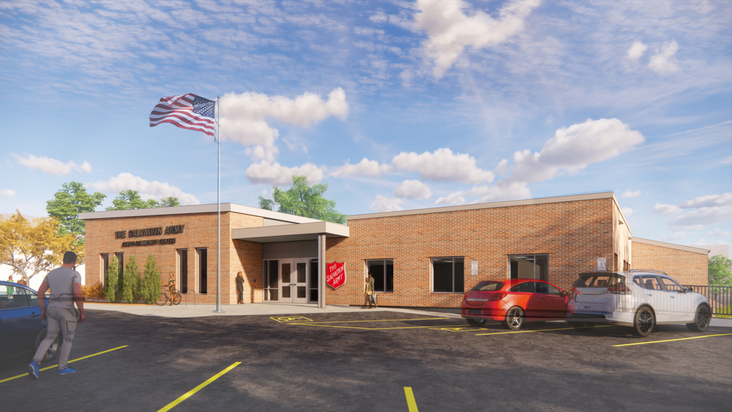 The Salvation Army of Oshkosh Community Center rendering of the exterior designed by Bray Architects