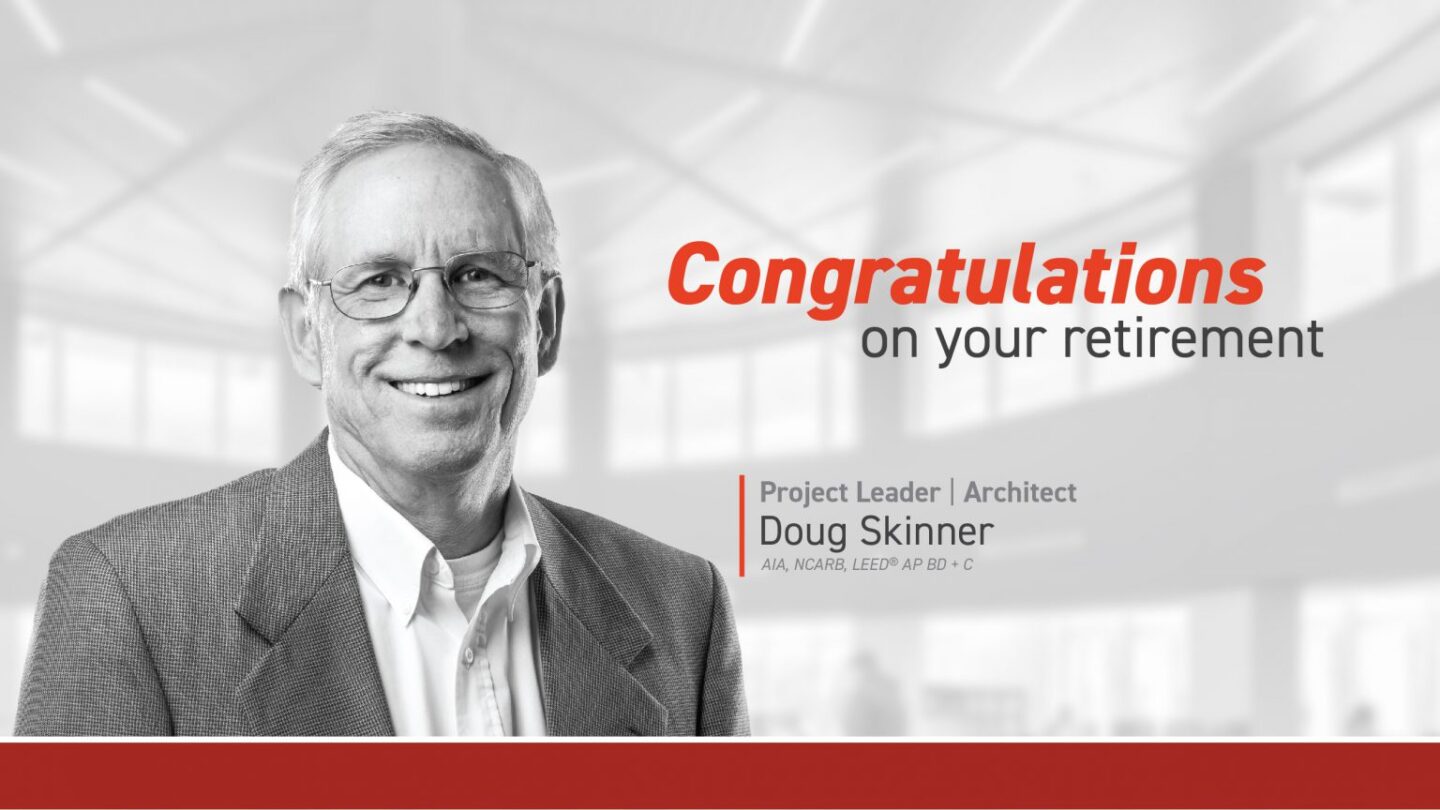 Graphic with Doug Skinner's headshot and the words, "Congratulations on your retirement"