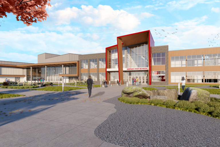 Rendering of the front entrance at Neenah high school