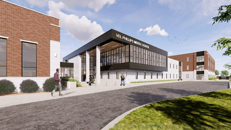 rendering of the exterior vel phillips middle school