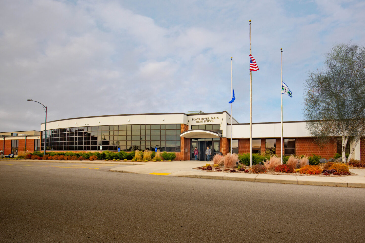 An exterior photograph of the school's main entrance