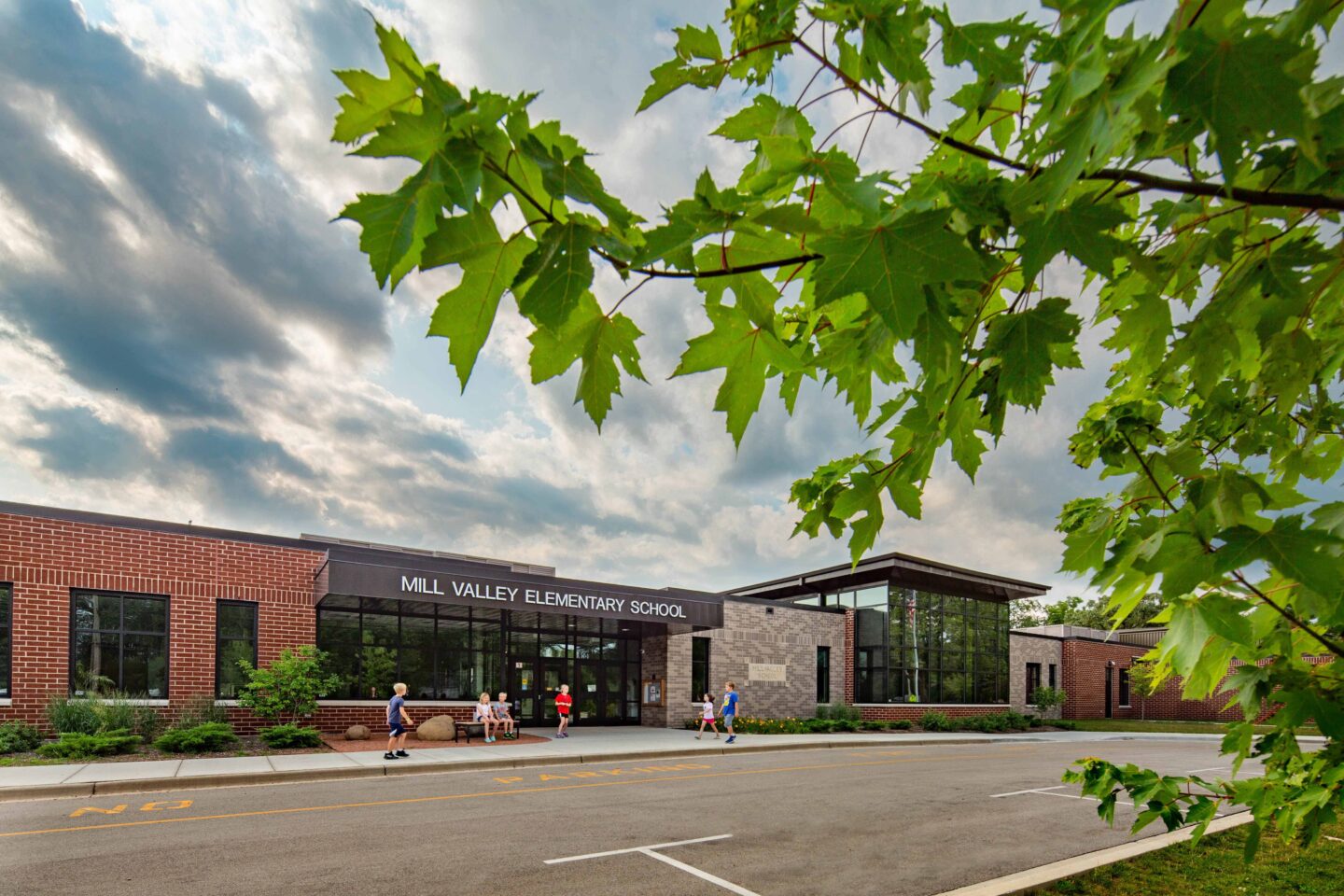 An exterior photo of the school's main entrance