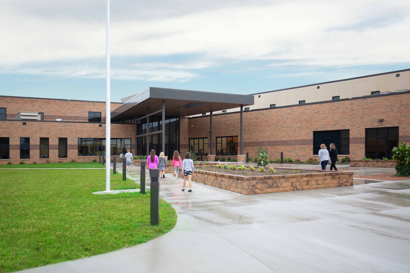 An exterior photo of the school's main entrance