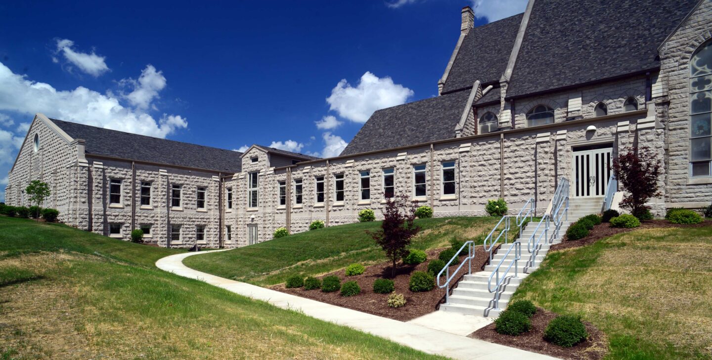 A stone addition and breezeway blends seamlessly with the historic Sacred Heart Cathedral