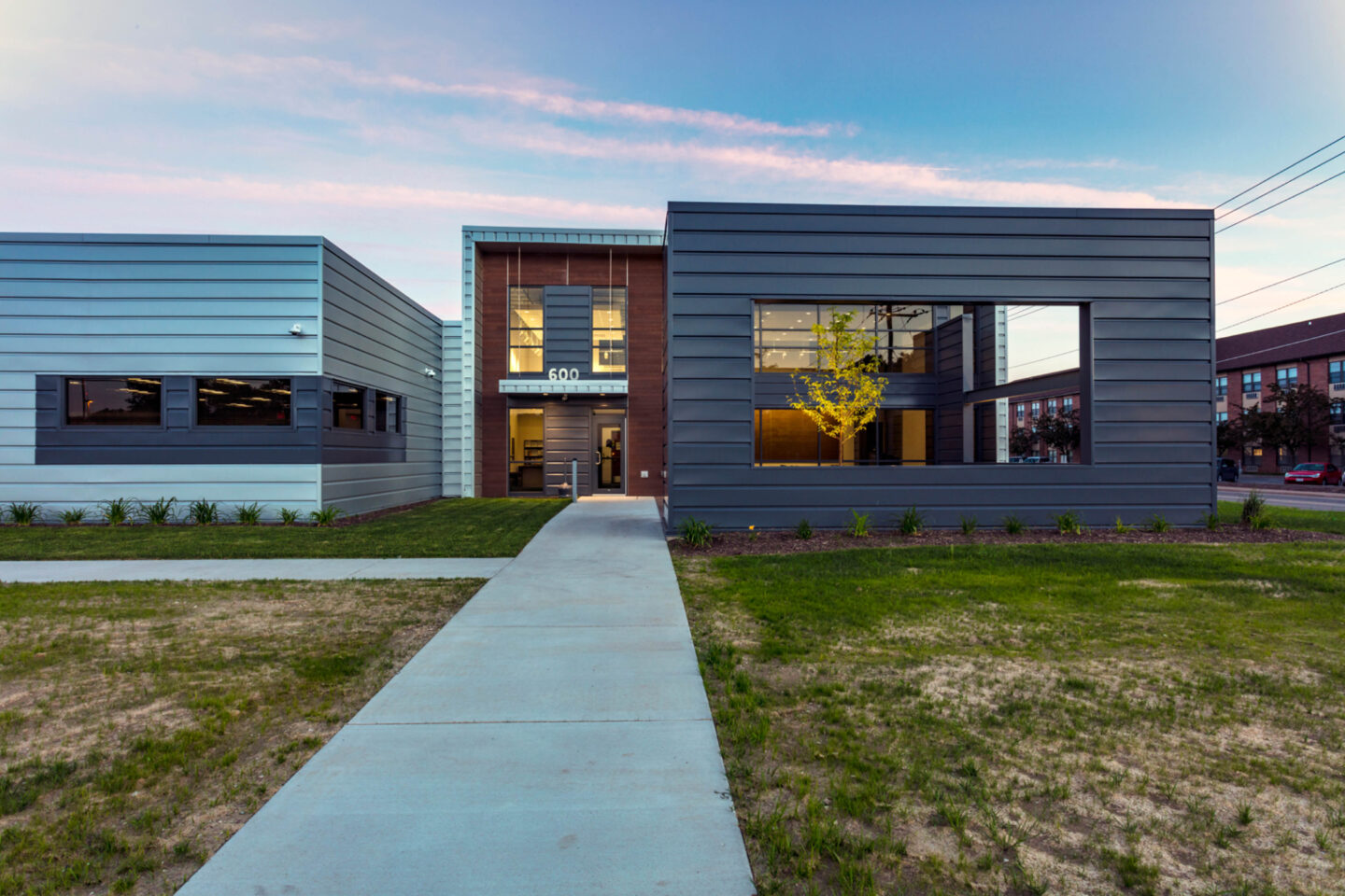 Front exterior view of a modern police station building