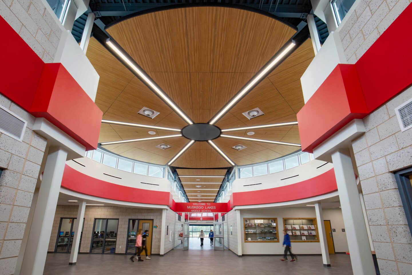 A large rotunda welcomes students, staff, and visitors to the school