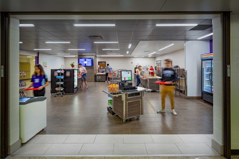 Students at Waukesha North High School explore food options in an open, multi-station servery