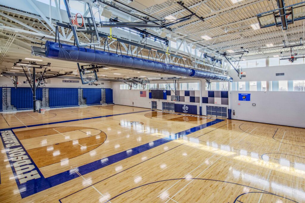 An elevated view of the multi-station gymnasium