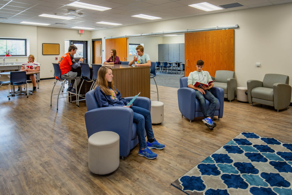 Students take a break from their classwork in the high school's lounge