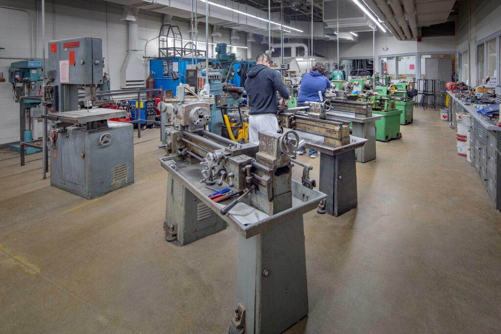 high school metal shop with workstations