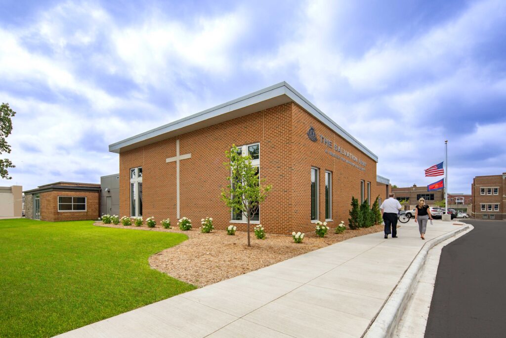 Salvation Army Oshkosh exterior chapel with cross on the side