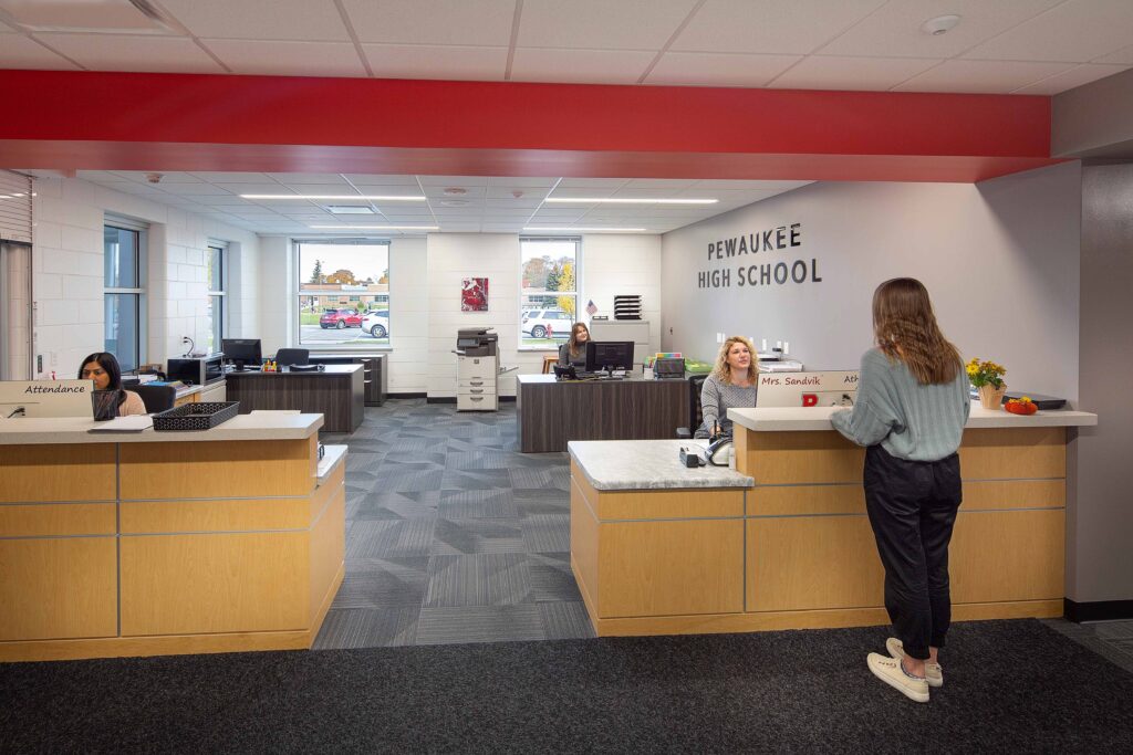 A view of the high school reception area