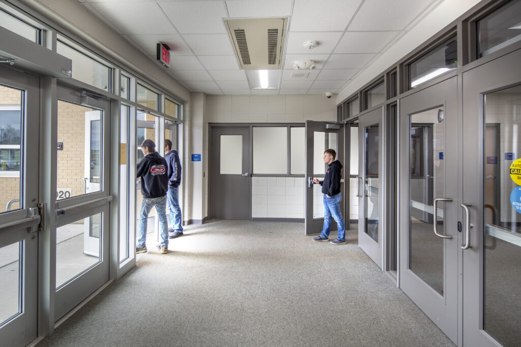 Students pass through the school's secure entry sequence