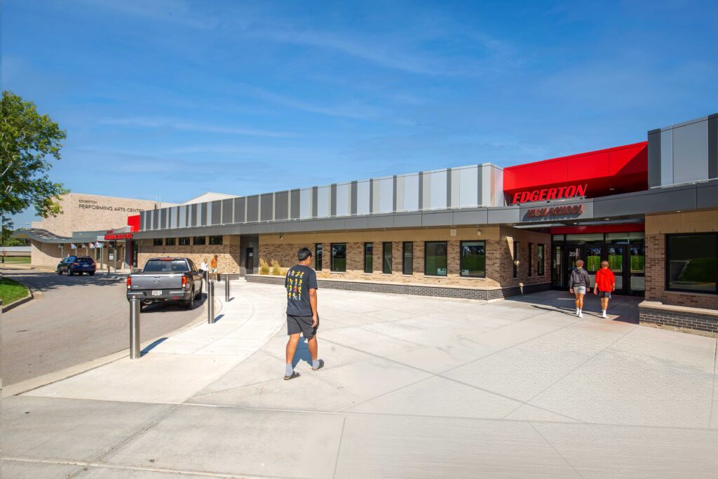 Edgerton High School Main Entrance with students walking into school