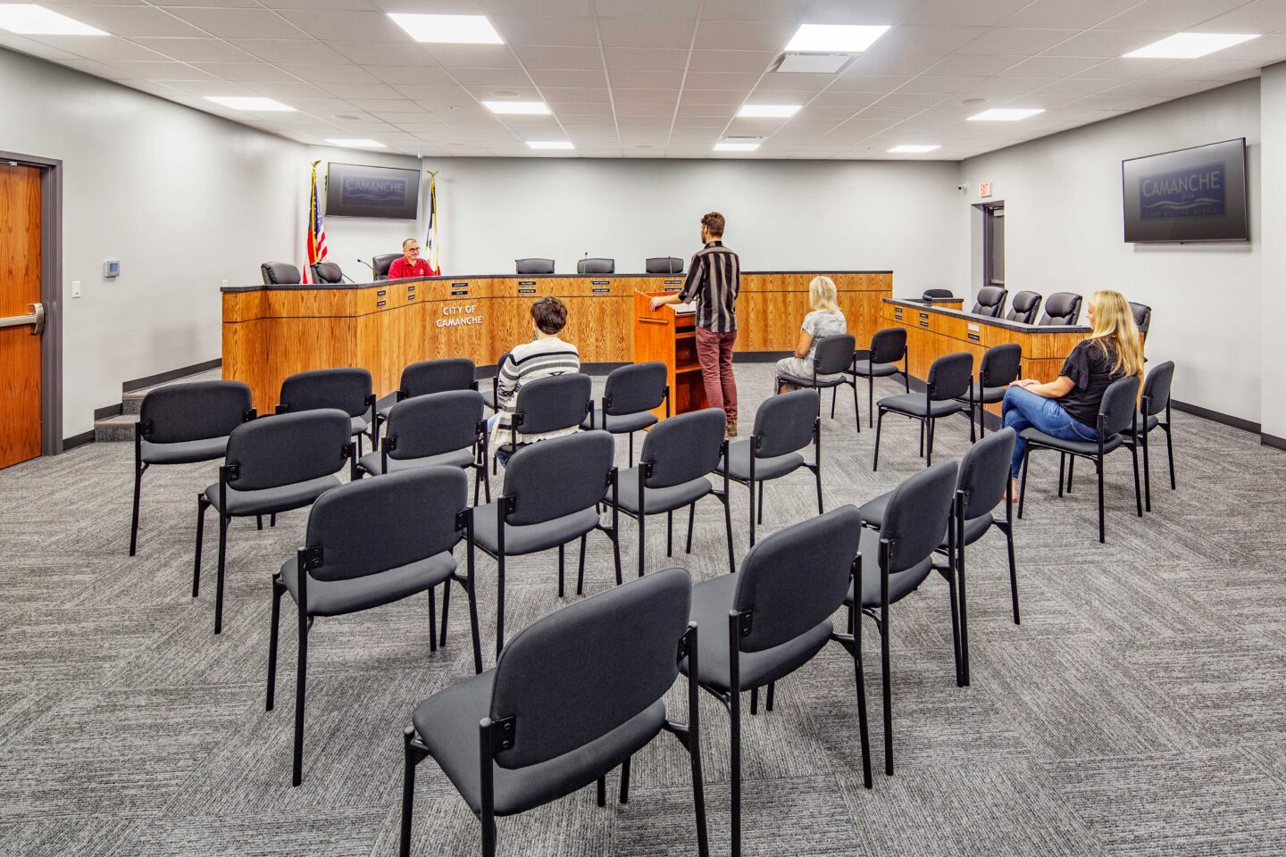 Camanche City Hall Council Chambers with meeting in session