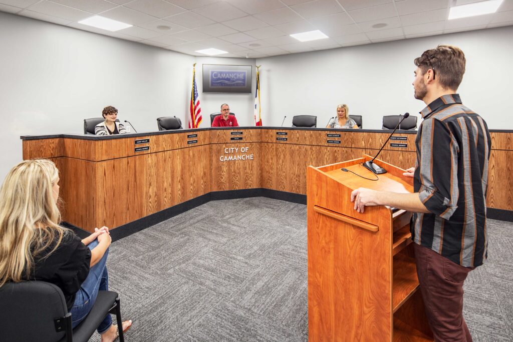 Camanche City Hall Council Chambers with meeting in session