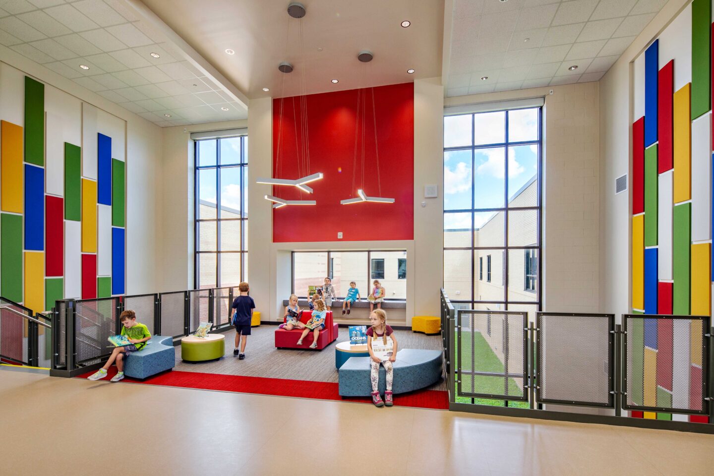 Community Elementary School quiet seating area with students reading