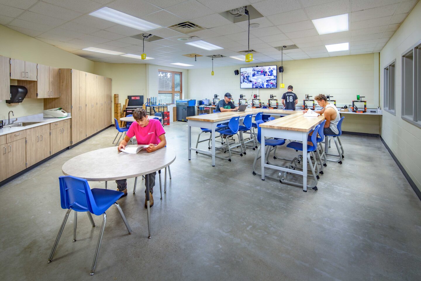 Evansville High School Maker Space Room with students working