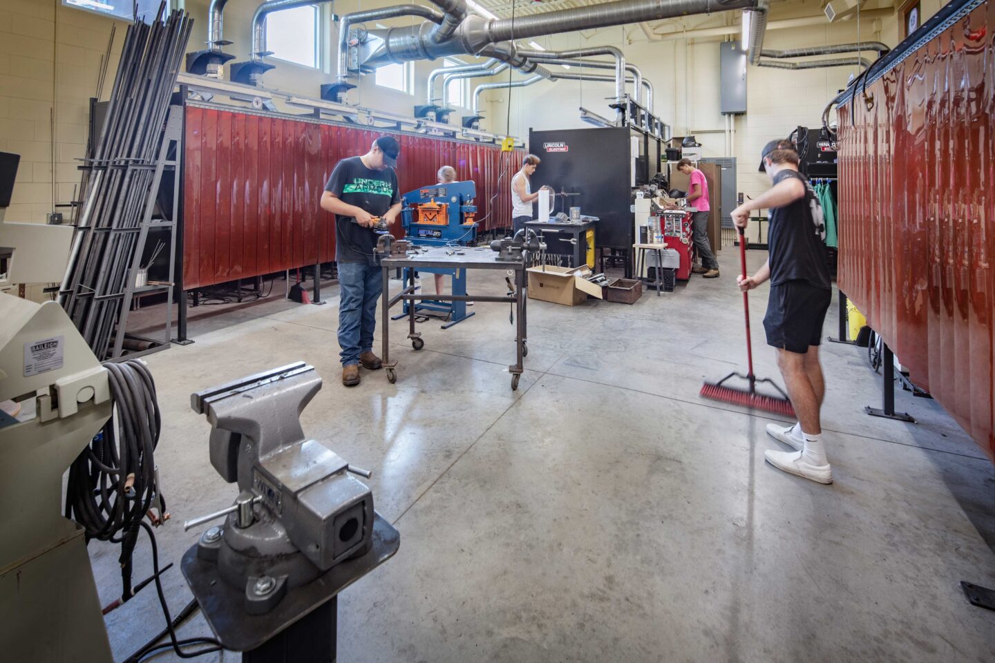 Evansville High School Welding Lab with students working