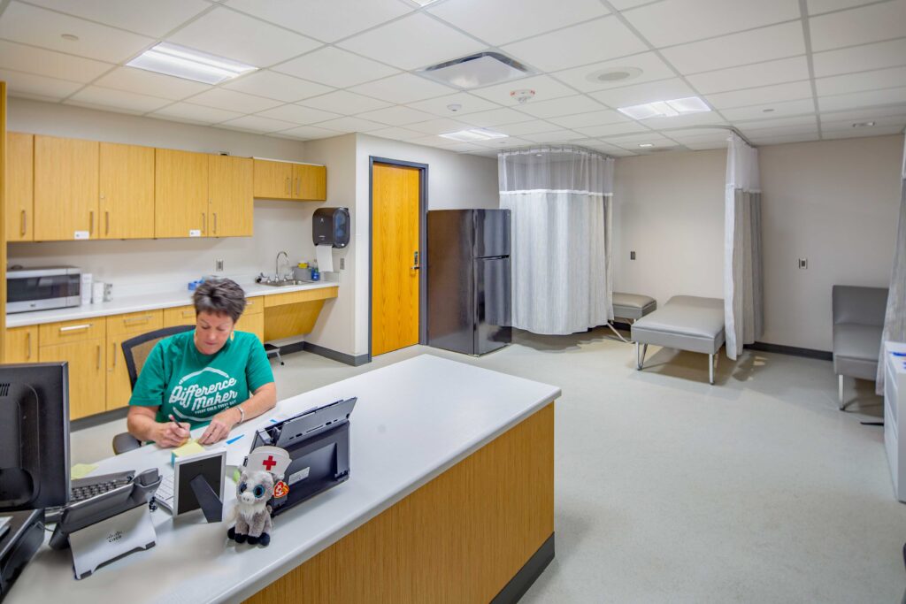 Herbert Hoover Elementary Nurse room with the nurse at the computer