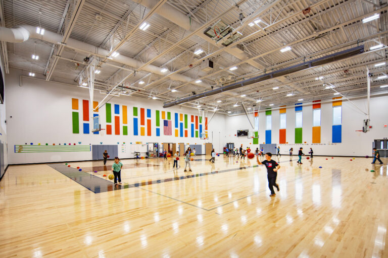 Garden Prairie Intermediate School gymnasium with class in session