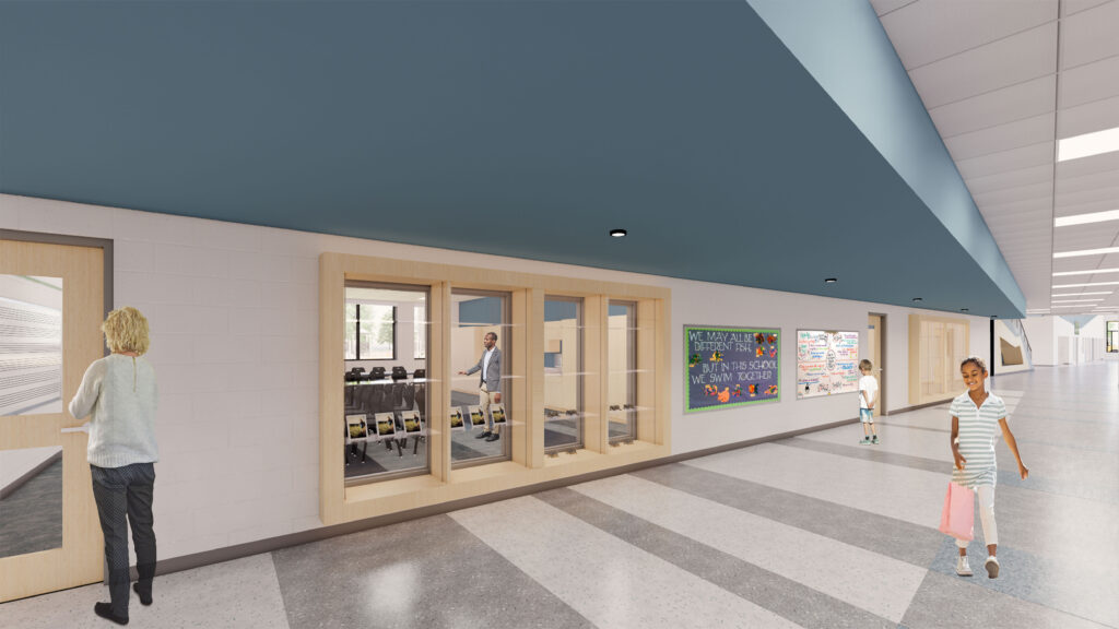 Rendering of the music and art corridor at Menominee Elementary School