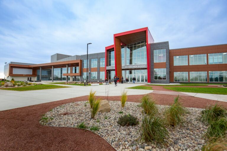 The main entrance at Neenah High School as well as the PAC entrance to the left