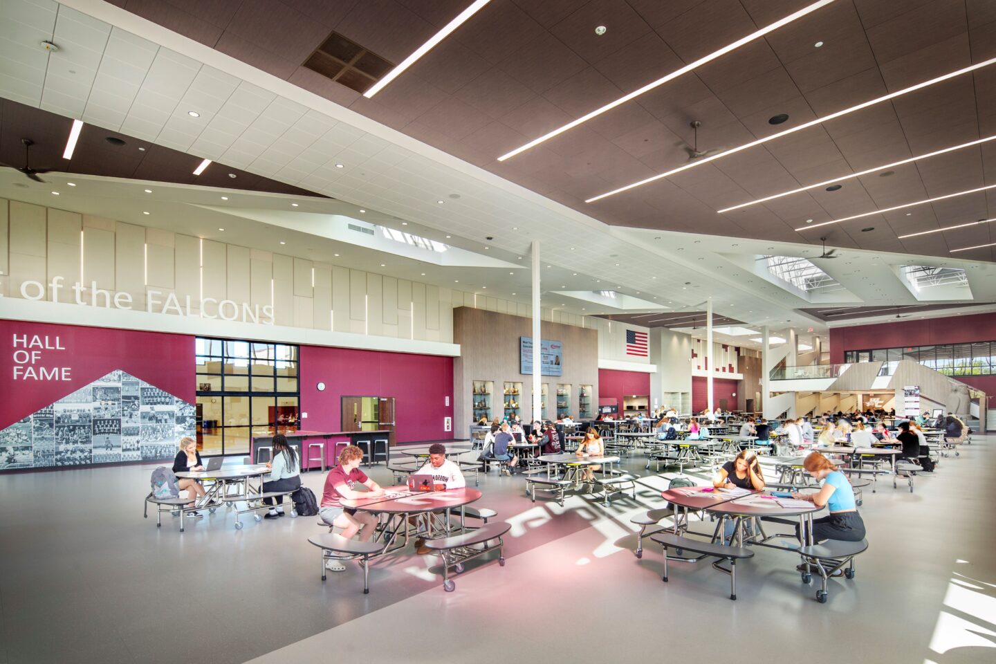Commons area at Westosha Central HS with views into the gym
