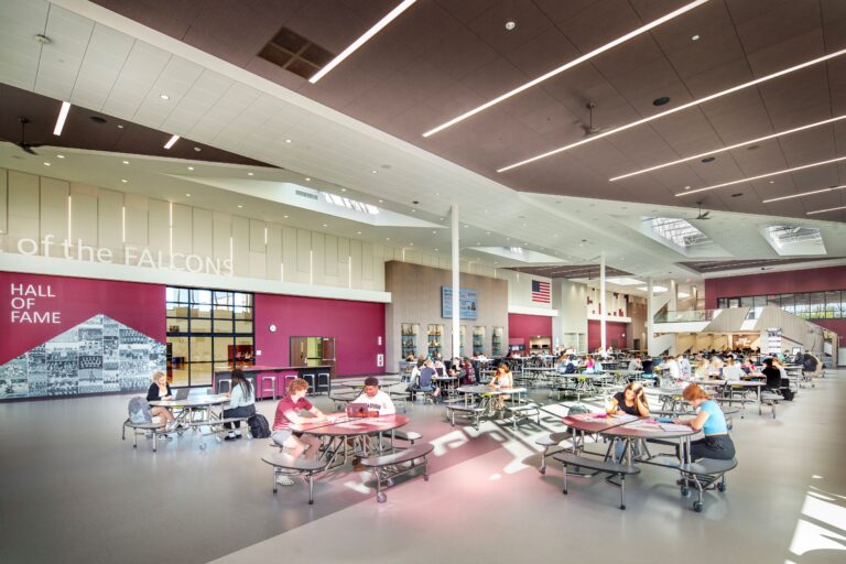 Commons area at Westosha Central HS with views into the gym
