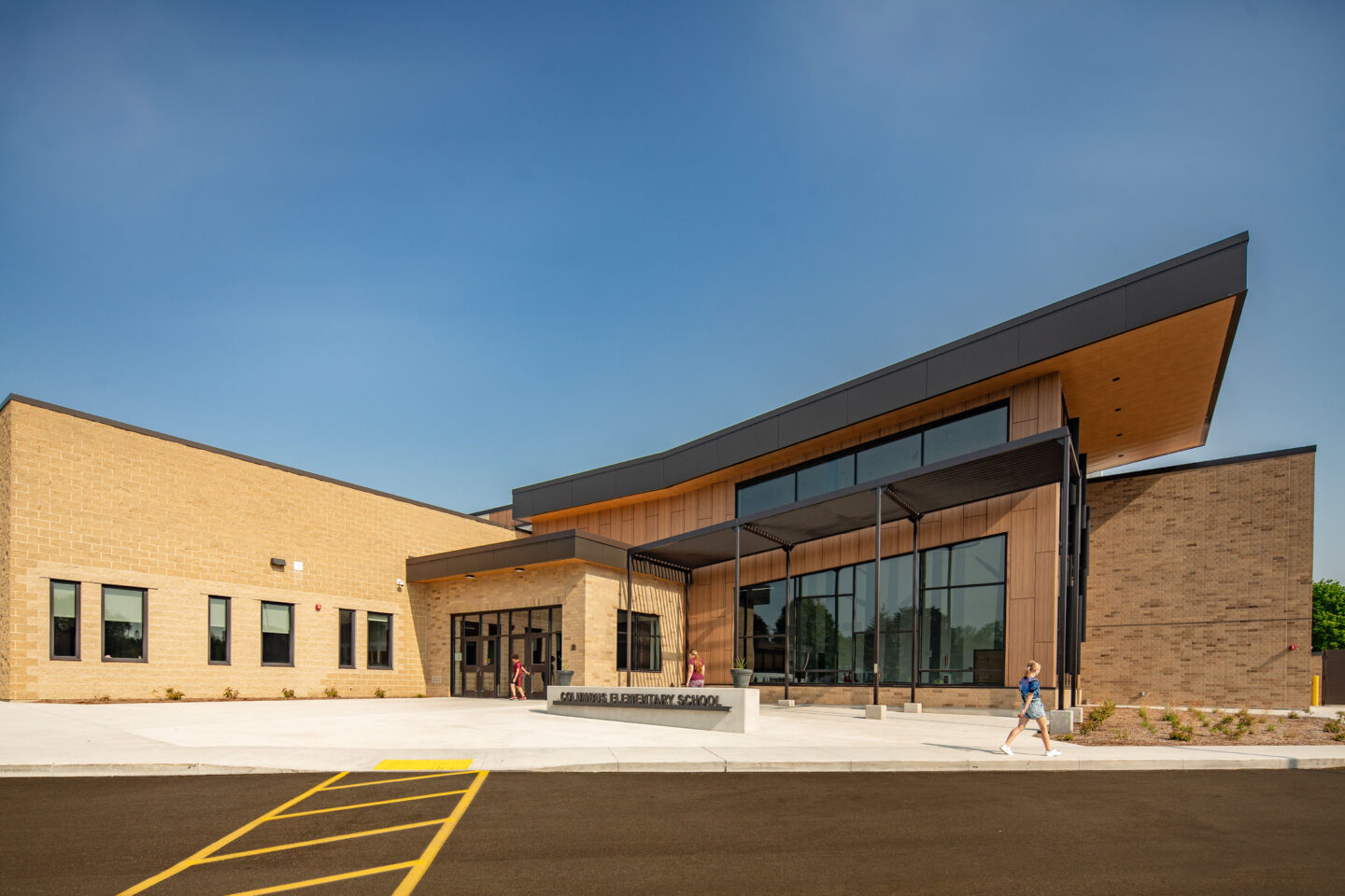 Exterior of the main entrance at Columbus Elementary School