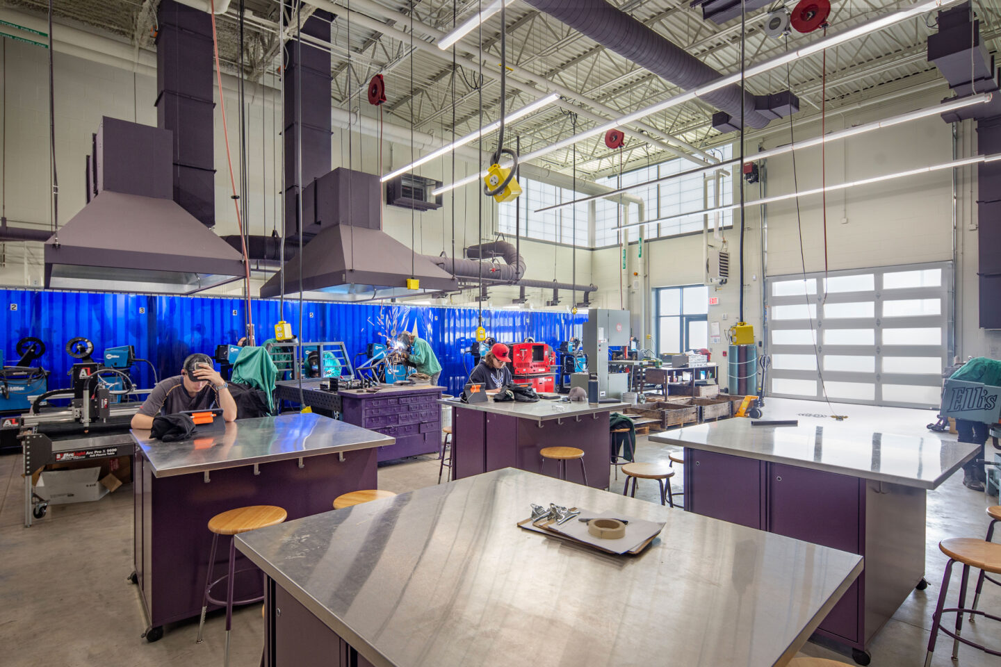 The high school metal shop with students working at Dodgeland School District