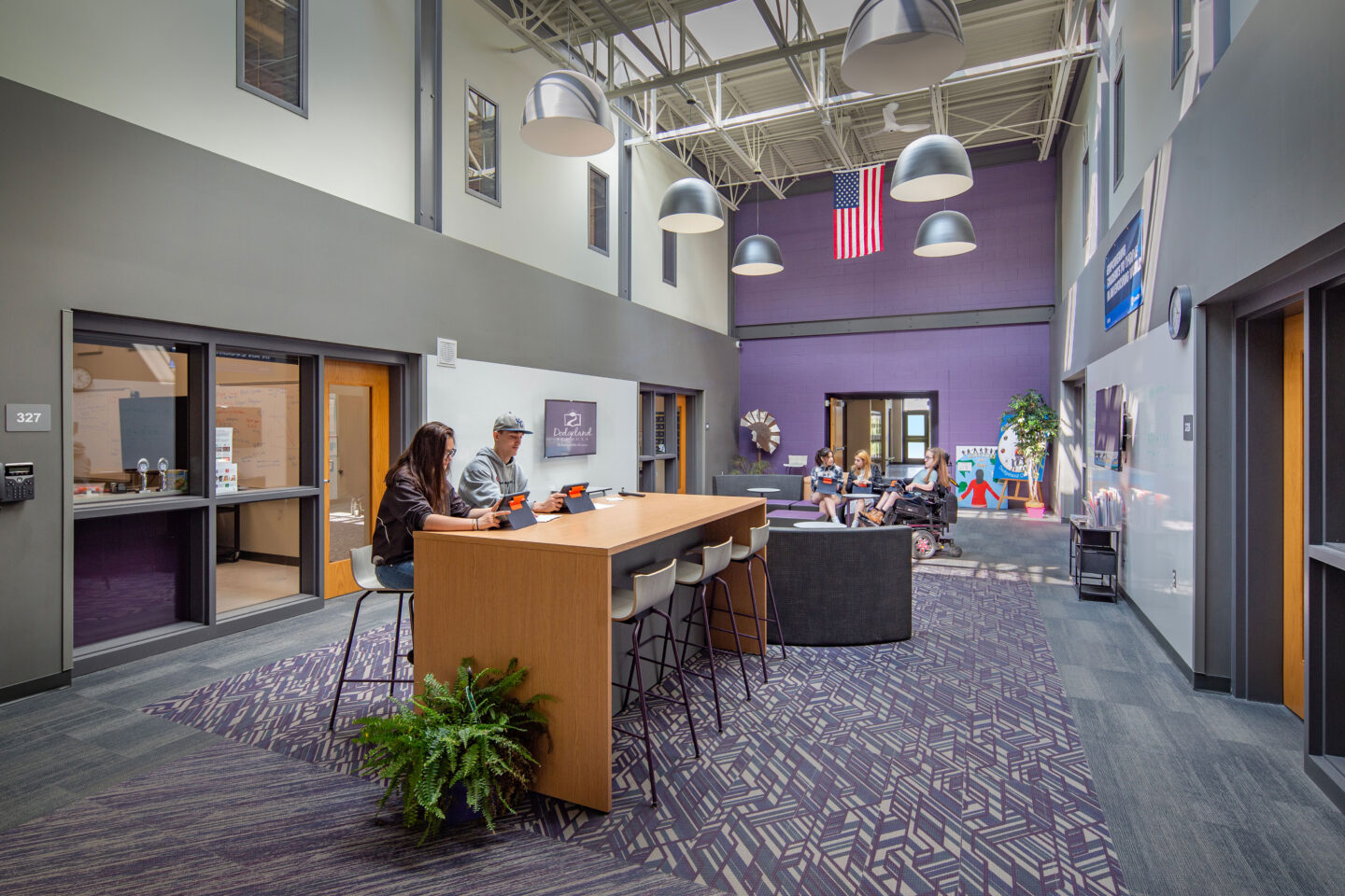 STEAM collaboration space with skylights at Dodgeland School District