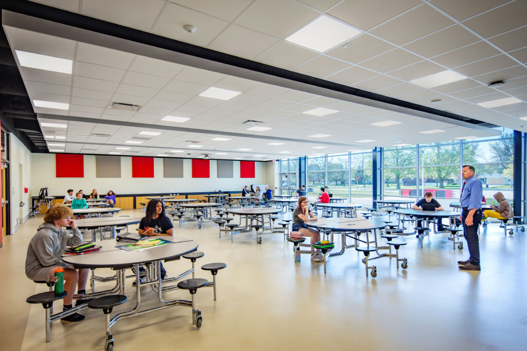 Cafeteria with a class being held in the space