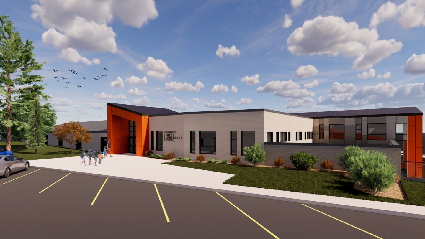 Rendering of the main entrance at Forrest Street Early Learning Center
