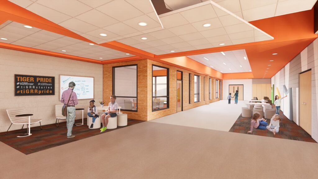 Rendering of the commons hall at Forrest Street Early Learning Center