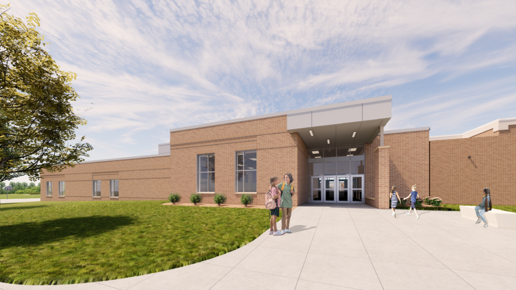 Rendering of the exterior north bus entry at Denmark Elementary School