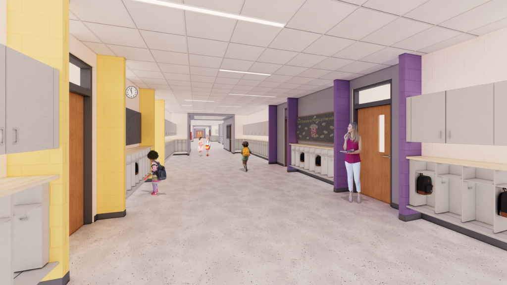 Rendering of a classroom hallway at Denmark Elementary School