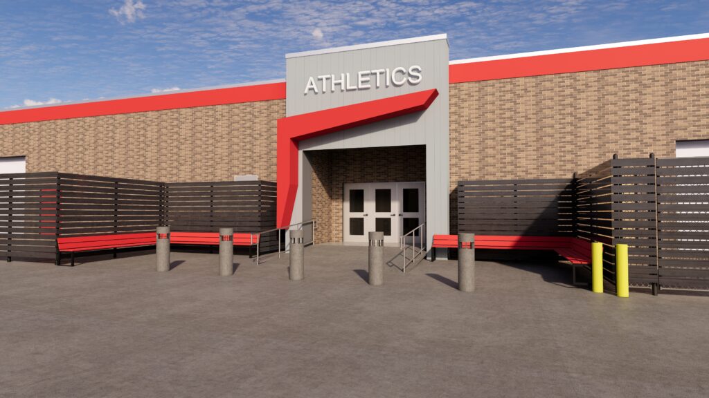 Rendering of the athletic entrance at Davenport West High School