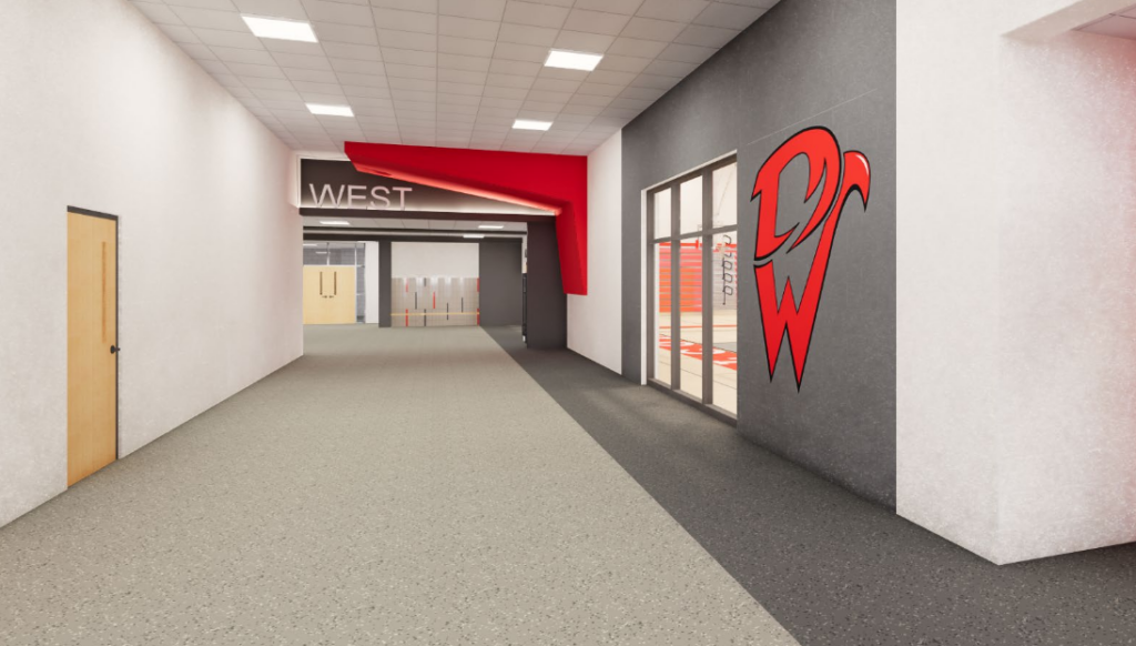 Rendering of the fitness corridor entry at Davenport West High School
