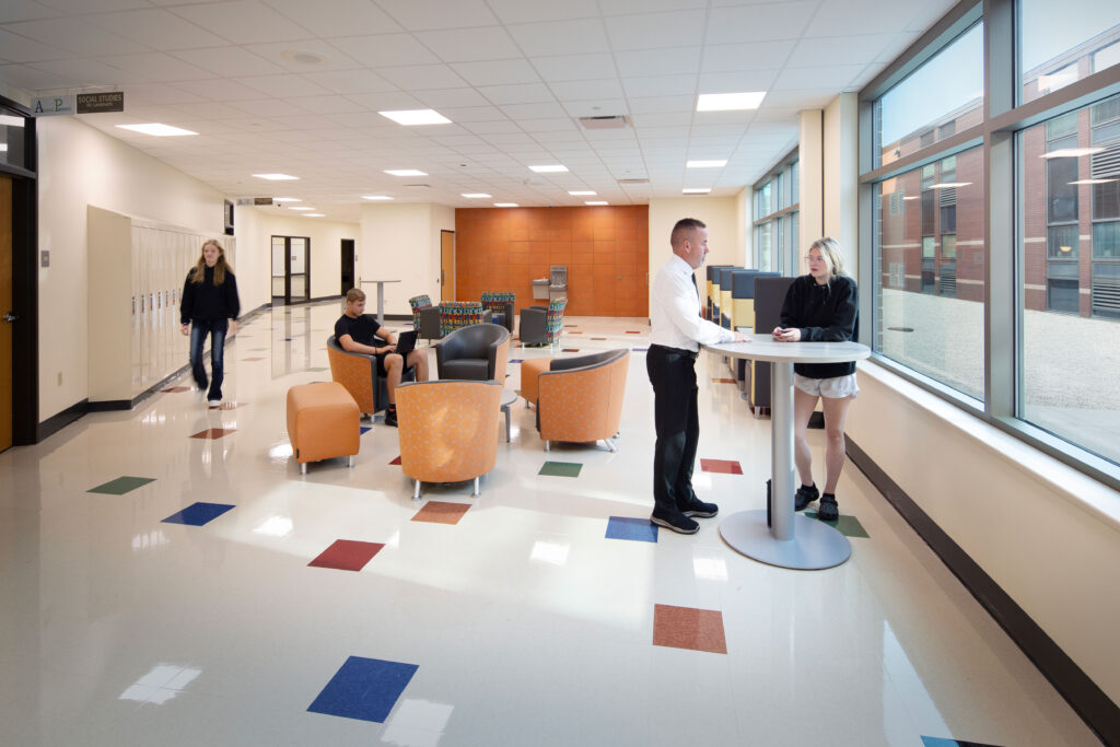 West De Pere high school collaboration area with flexible furniture