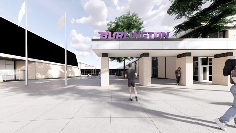 Rendering of the new exterior front canopy at Burlington High School