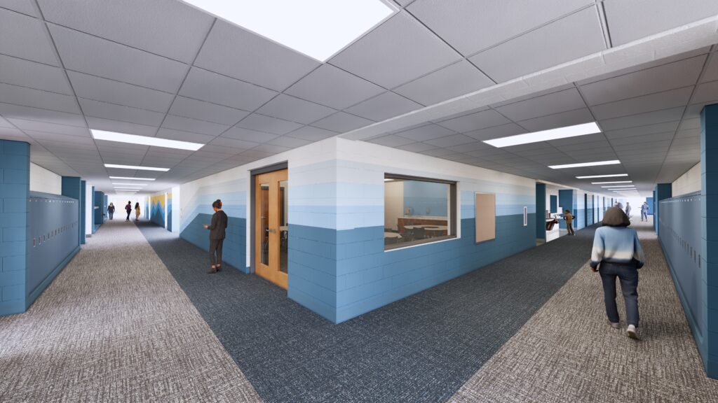 Rendering of a corridor at Random Lake Middle School