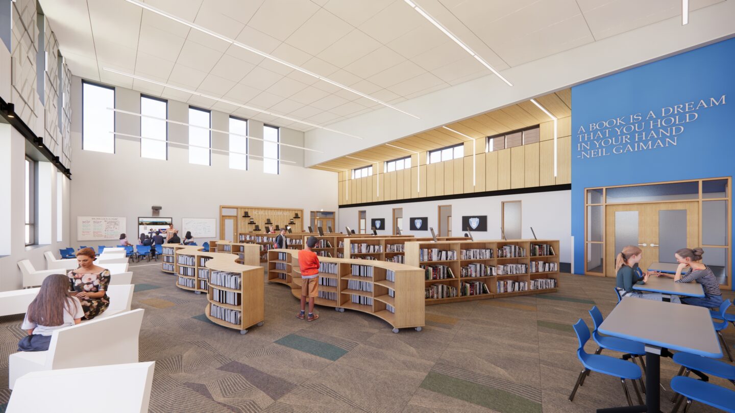 Schulte 4K-8 school library with clerestory windows