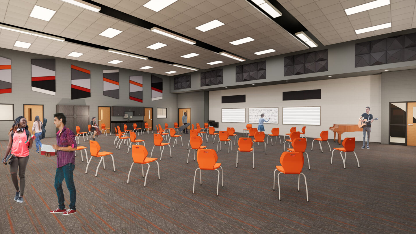 Rendering of the band room at Black River Falls High School